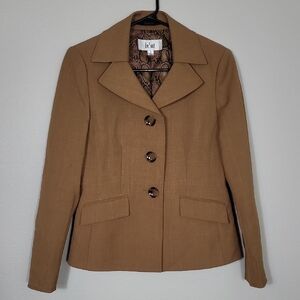 Vintage Le Suit Women Button Up Blazer Jacket Size 4/S Brown Tan Fitted